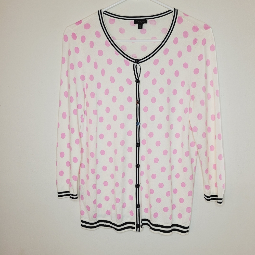 Talbots Sweater Women's Medium Pink Polka Dot Preppy Collegiate Office Teacher